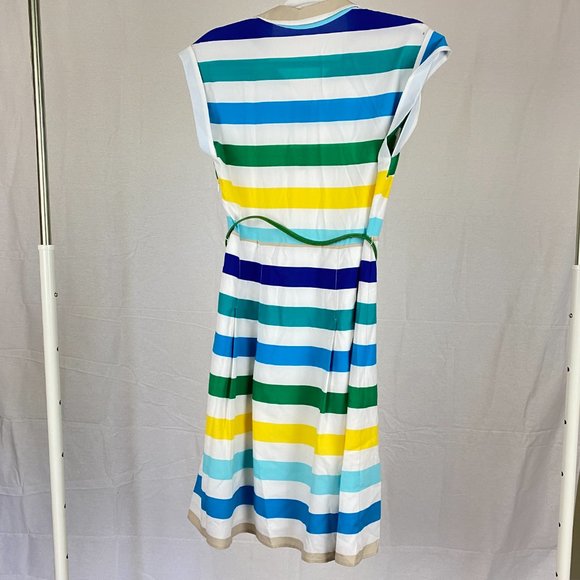 Calvin Klein Women's Multi Colour A-Line Dress With Green Belt - Picture 6 of 15